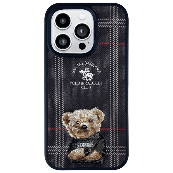 Santa Barbara Polo Racquet Club iPhone 14 Pro Kılıf 3Boyutlu Dustin Kumaş Üzeri Desenli Dikişli Kapak ürün görseli 1