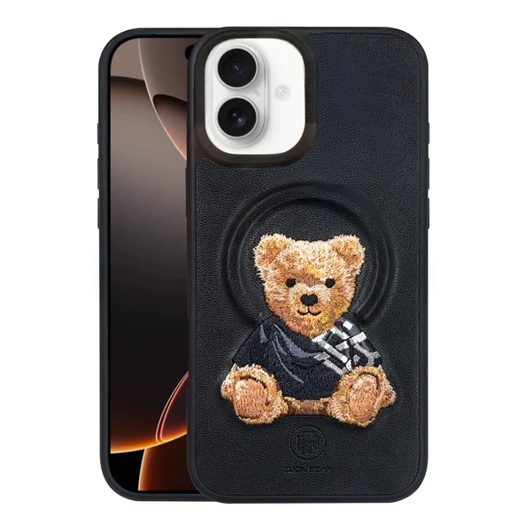 ZuckBear iPhone 16 için Pu Deri Yüzey 3D Nakışlı Manyetik Şarj Destekleyen Everley Kapak ürün görseli 1