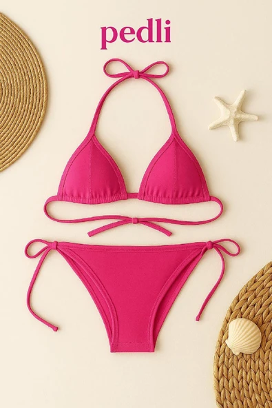Kadın Fuşya Yandan Bağlamalı Bikini Mayo Takımı ürün görseli 1