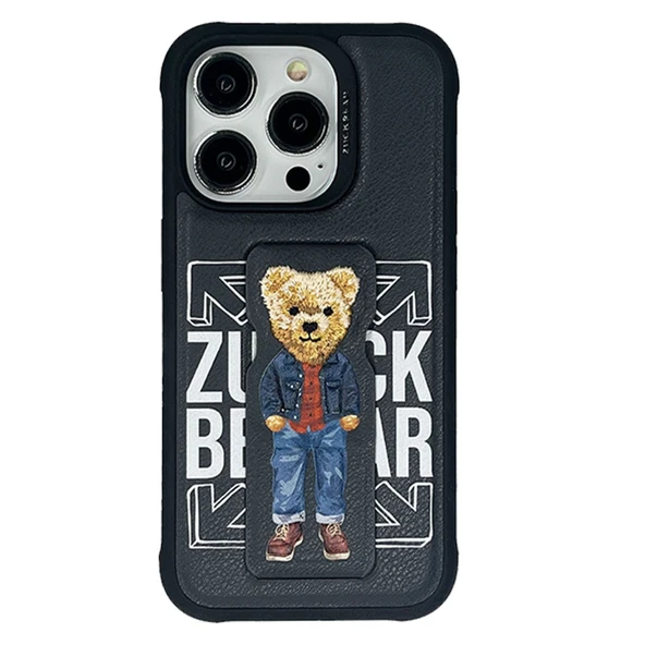 ZuckBear iPhone 15 Pro Kılıf PU Deri Nakışlı Standlı Claude Kapak ürün görseli 1