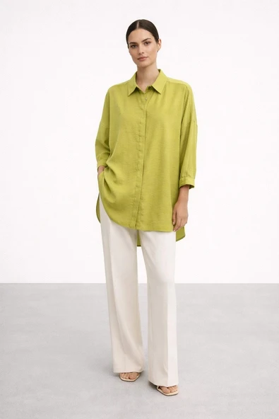 Nuss 3001 Oversize Basic Gömlek OLİVE - Resim 2
