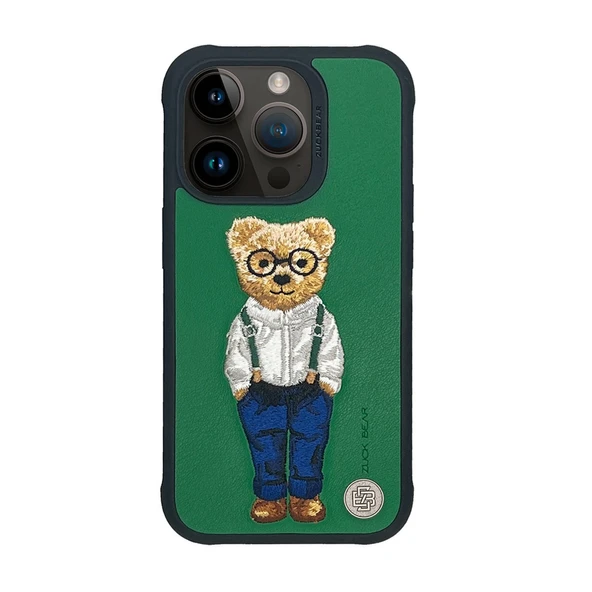ZuckBear iPhone 15 Pro Kılıf 3D PU Deri Nakışlı London Kapak ürün görseli 1
