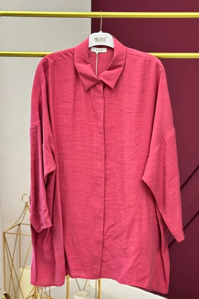 Nuss 3001 Oversize Basic Gömlek Red Plum - Resim 2