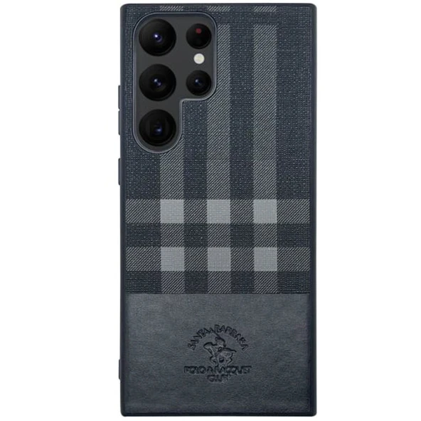 Santa Barbara Polo Racquet Club Samsung Galaxy S23 Ultra Kılıf Plaid Kumaş+Pu Deri Kartvizit/Cüzdanlı Kare Dizayn Kapak ürün görseli 1