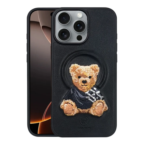 ZuckBear iPhone 16 Pro için Pu Deri Yüzey 3D Nakışlı Manyetik Şarj Destekleyen Everley Kapak ürün görseli 1