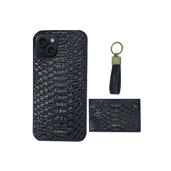 Santa Barbara Polo Racquet Club iPhone 13 Pro Max Kılıf+Anahtarlık+Kartvizit/Cüzdan PU Deri Snake Dizayn Jerome Set ürün görseli 1