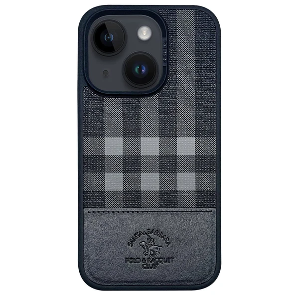 Santa Barbara Polo Racquet Club iPhone 14 Kılıf Kumaş + Pu Deri M-Safe Şarja Uygun Kare Dizayn Cyril Kapak ürün görseli 1