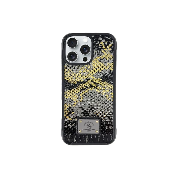 Santa Barbara Polo Racquet Club iPhone 16 Pro Max Kılıf Snake PU Deri Dizaynlı Mekanik Tuşlu M-Safe Şarja Uygun Sagar Kapak ürün görseli 1
