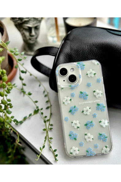 ARTEBA Global iPhone 17 Pro Şeffaf Mavi Çiçek Desenli Premium Lansman Telefon Kılıfı ürün görseli 1