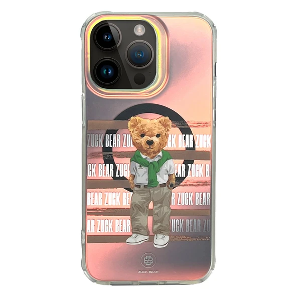 ZuckBear iPhone 15 Pro Kılıf Hologramlı Mekanik Tuşlu M-Safe Şarja Uygun California Cool Kapak ürün görseli 1