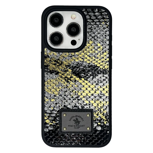 Santa Barbara Polo Racquet Club iPhone 15 Pro Max Kılıf Snake PU Deri Dizaynlı Mekanik Tuşlu M-Safe Şarja Uygun Sagar Kapak ürün görseli 1