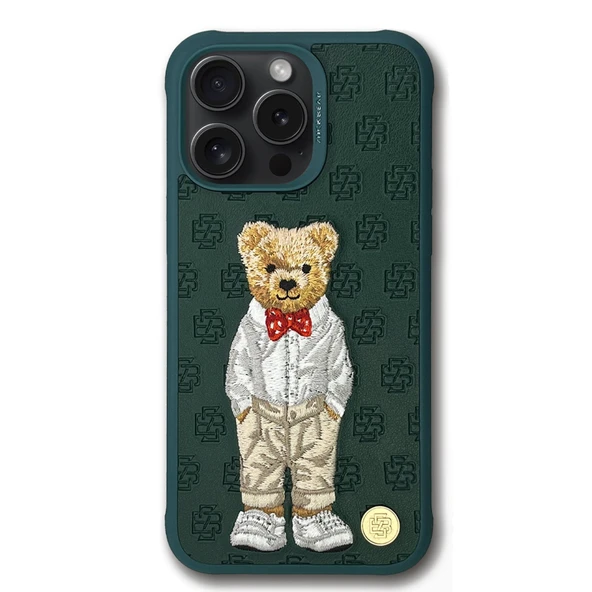ZuckBear iPhone 15 Pro Max Kılıf 3D PU Deri Nakışlı Gentleman Paris Kapak ürün görseli 1