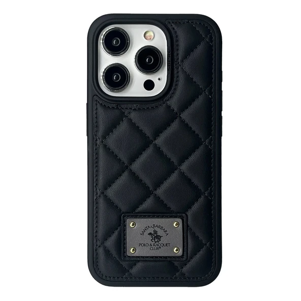 Santa Barbara Polo Racquet Club iPhone 15 Pro Kılıf Ogden Baklava Desenli Dikişli PU Deri Kapak ürün görseli 1