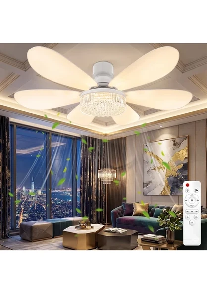 LED Ampullü Tavan Vantilatörü - 6 Pervaneli - 40W - 52 Cm Çap Genişliği - Uzaktan Kumandalı 3 Renk Tonu Seçimli - Kademe ve Zaman Ayarlı - E27 Duylu ürün görseli 1
