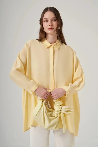 Nuss 3001 Oversize Basic Gömlek Vanilin - Resim 6