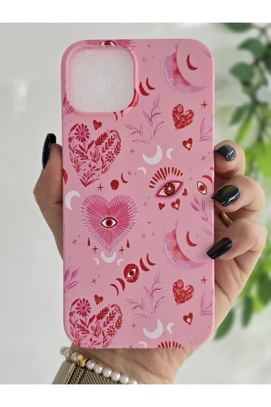 ARTEBA Global iPhone 13 Pembe Kalp Desenli Premium Lansman Telefon Kılıfı ürün görseli 1