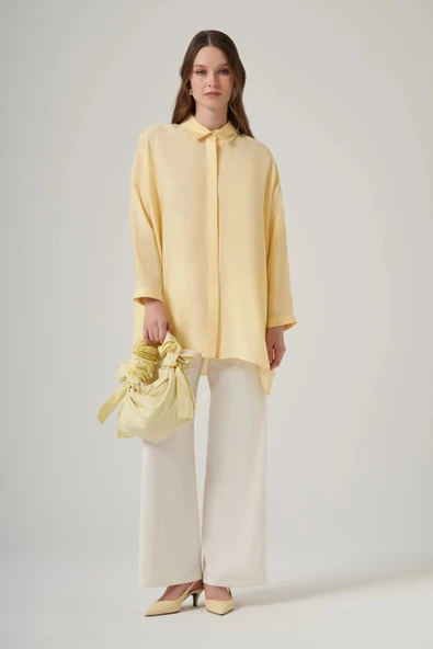 Nuss 3001 Oversize Basic Gömlek Vanilin ürün görseli 1