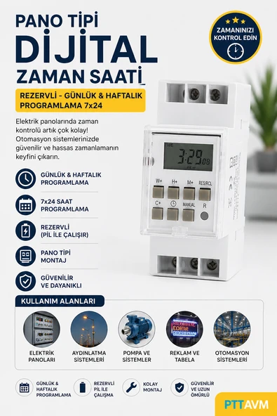 XKOREN Pano Tipi Dijital Zaman Saati Rezervli - Günlük ve Haftalık Programlama - 7x24 ürün görseli 1