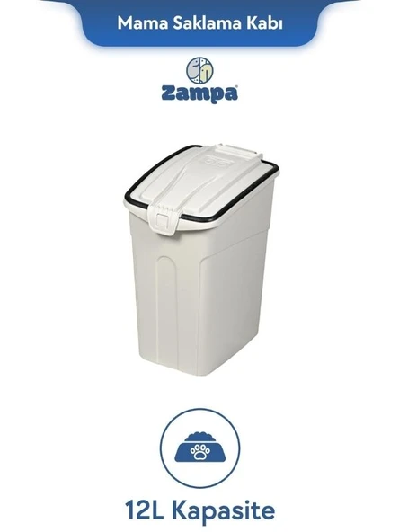 Zampa Plus Oto S Beyaz Mama Saklama Kabı 12L - Tazelik ve Düzen Bir Arada ürün görseli 1