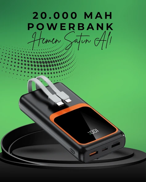 20000 mAh Taşınabilir Powerbank | Çok Kablolu, Hızlı Şarj Destekli (22.5W) ürün görseli 1