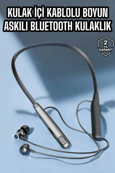 Boyun Askılı Bluetooth Kulaklık Uzun Şarj Süreli Dijital Göstergeli Kablolu ürün görseli 1