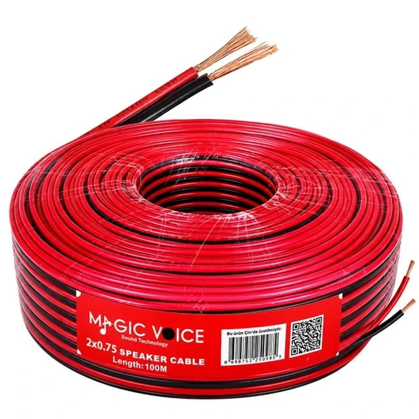Magicvoice MV-29558 2x0.75mm Siyah Kırmızı 100 Metre CCA Hoparlör Ses Kablosu ürün görseli 1
