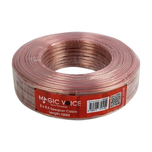 Magicvoice 2x0.50 Şeffaf Kırmızı Çizgili 100 Metre Hoparlör Kablosu ürün görseli 1