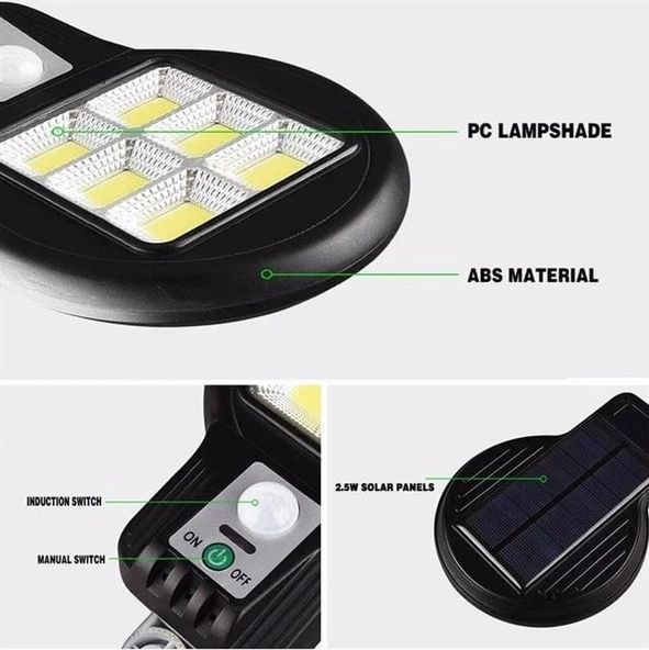 Powermaster CL-182-6 Hareket Sensörlü 48 COB Ledli Solar Sokak Lambası - Resim 3