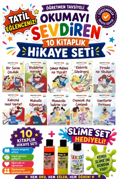1. Sınıf Öğretmen Tavsiyeli Okumayı Sevdiren 16 Sayfa 10 Kitaplık Hikaye Seti-6 (Slime Set Hediyeli) ürün görseli 1