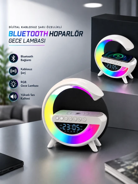 Bluetooth Hoparlör 15w Kablosuz Hızlı Şarj Led Gece Lambası ürün görseli 1