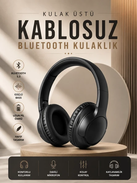 Kablosuz Bluetooth Kulaklık Kulak Üstü Mikrofonlu 5.0 Bluetooth Anc Özelliği ürün görseli 1