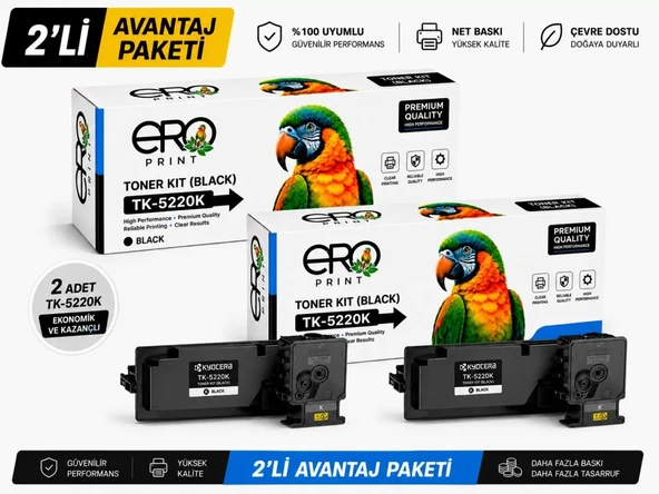 Kyocera TK-5220K Siyah Muadil Toner - 2'li Avantaj Paket ürün görseli 1