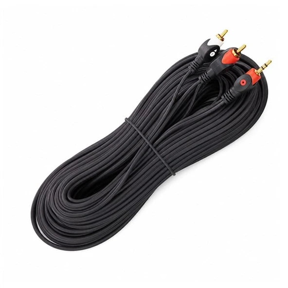 Powermaster PM-1841 Siyah 2 Rca Erkek + 3.5 Mm Stereo Erkek Gold Uç 10 Metre Ses Kablosu ürün görseli 1