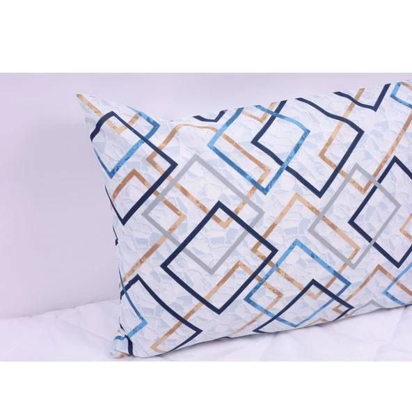 Geometrik Desenli Pamuklu Yastık Kılıfı 50x70 cm - Kapaklı %70 Pamuk Lacivert Mavi Geometrik Yastık Kılıfı ürün görseli 1