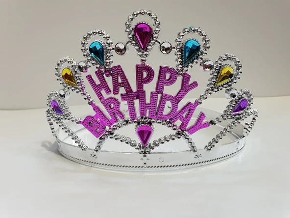 Gümüş Renk Happy Birthday Yazılı Doğum Günü Tacı 60 cm ürün görseli 1