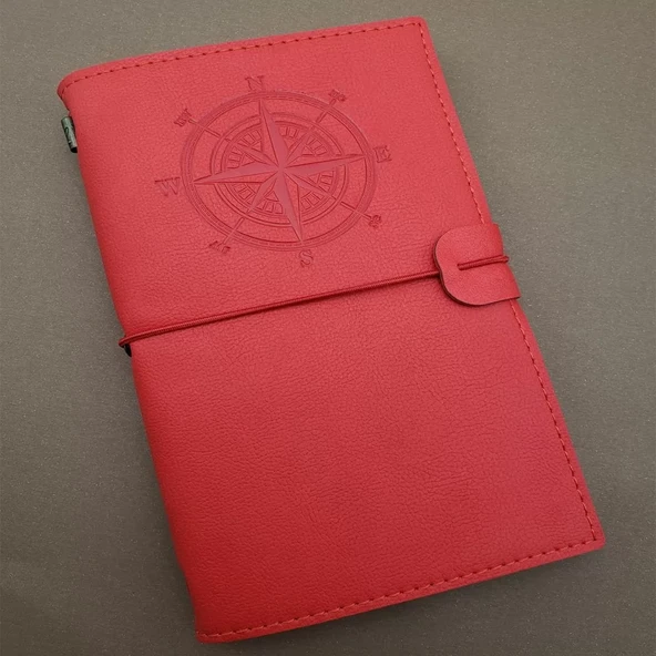 Pusula Tasarımlı Kırmızı Deri Defter ürün görseli 1