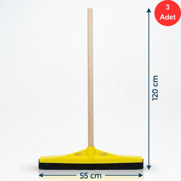 Mulpex Kauçuk Zemin Çekçeği 55 cm + 120 cm Ahşap Saplı Endüstriyel Temizlik Seti x 3 Adet ürün görseli 1