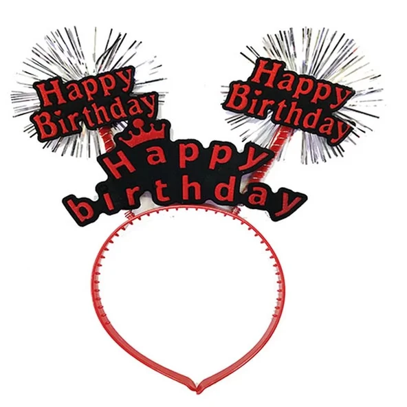 Happy Birthday Yazılı Püsküllü Neon Kırmızı Renk Doğum Günü Tacı 22x19 cm ürün görseli 1