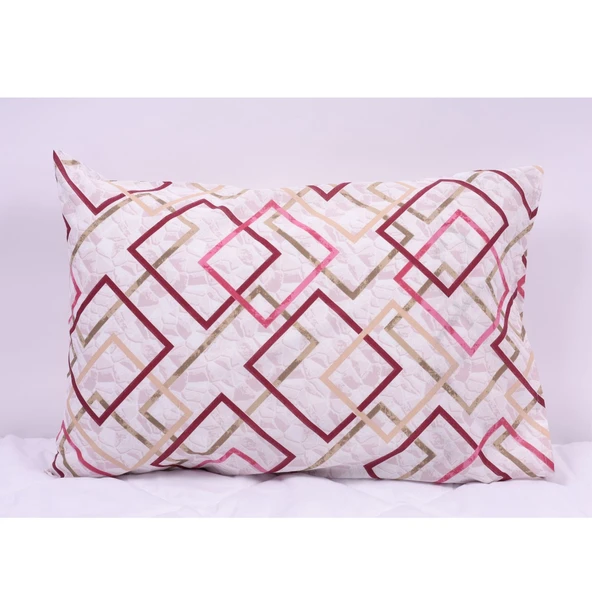 Geometrik Desenli Pamuklu Yastık Kılıfı 50x70 cm - Kapaklı %70 Pamuk Pembe Mürdüm Geometrik Yastık Kılıfı ürün görseli 1