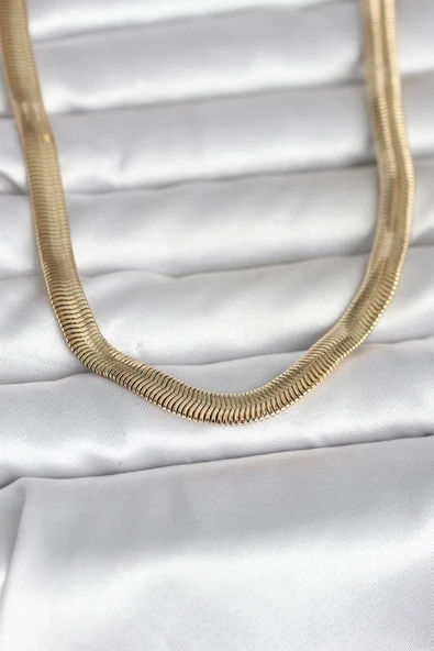 CM 14K Gold Renk Kalın Yassı Yılan Zincir Model 45 cm Kadın Kolye ürün görseli 1