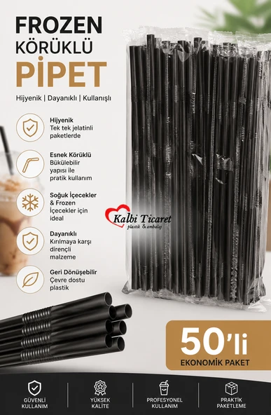 Siyah Pipet 50'li Paket Frozen Körüklü Pipet Jelatinli Sargılı Pipet ürün görseli 1