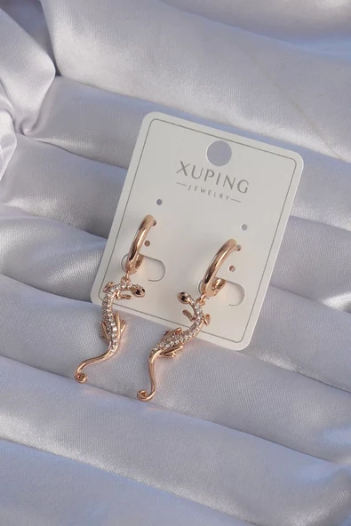 XUPİNG Rose Renk Zirkon Taşlı Kertenkele Model Halka Küpe - TJ-BKP9368 ürün görseli 1