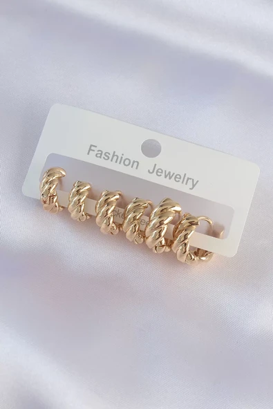 Pirinç Gold Renk Minimal Tırtıklı Küpe Seti - TJ-BKP8990 ürün görseli 1