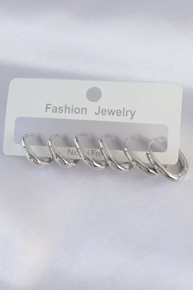 Pirinç Gümüş Renk Oval Küpe Seti - TJ-BKP8999 ürün görseli 1