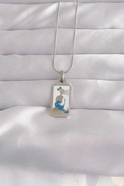 316L Çelik Gümüş Renk Beyaz Mineli Kız Figür Tarot Kolye - TJ-BKO9049 ürün görseli 1