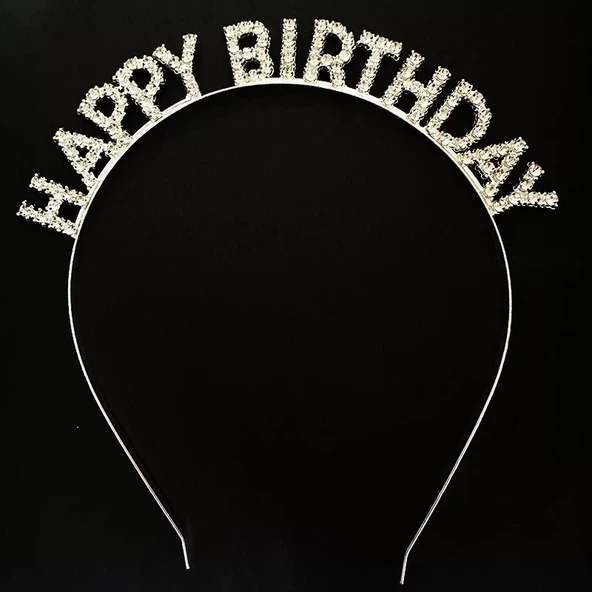 Gümüş Kristal Taşlı Happy Birthday Doğum Günü Tacı İthal Ürün 17x16 cm ürün görseli 1