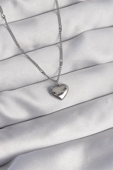 316L Çelik Gümüş Renk Kalp Model Love Kolye - TJ-BKO8932 ürün görseli 1
