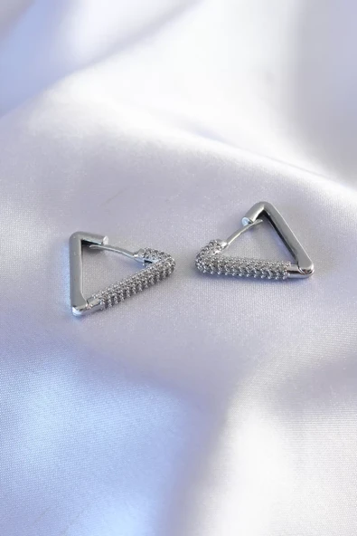 Gümüş Renk Zirkon Taşlı Üçgen Model Kadın Küpe - TJ-BKP7238 ürün görseli 1