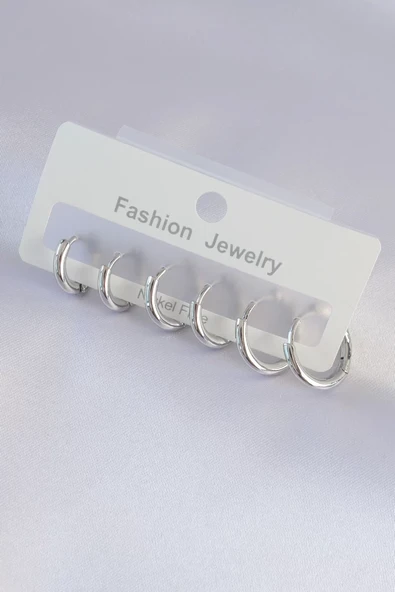 Pirinç Gümüş Renk Oval Küpe Seti - TJ-BKP9003 ürün görseli 1