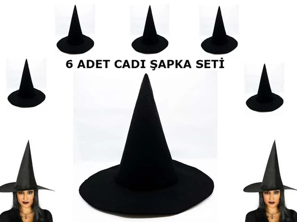 Siyah Cadı Şapkası Keçe Yetişkin Boy 6 Adet ürün görseli 1